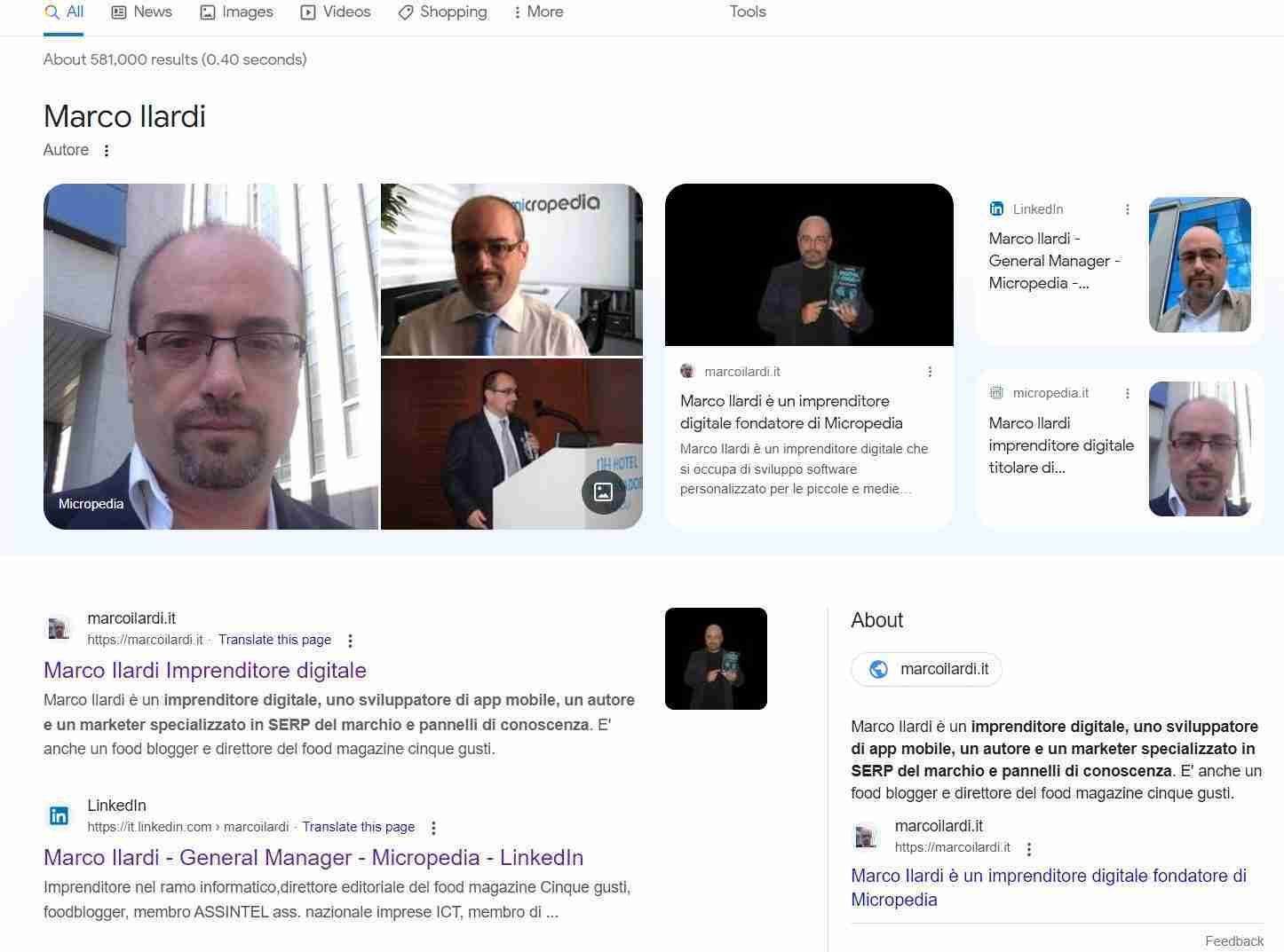 knowledge panel marco ilardi imprenditore digitale