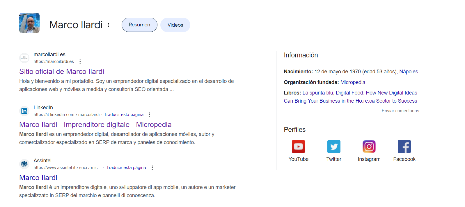 marco ilardi knowledge panel spagnolo