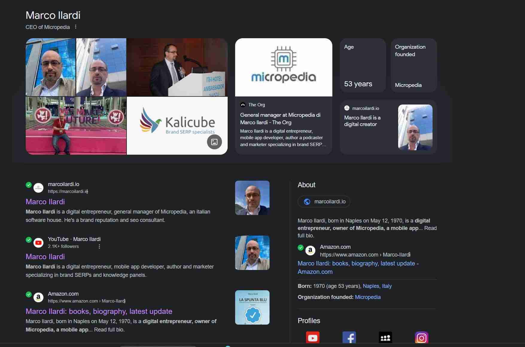 google knowledge panel marco ilardi in inglese