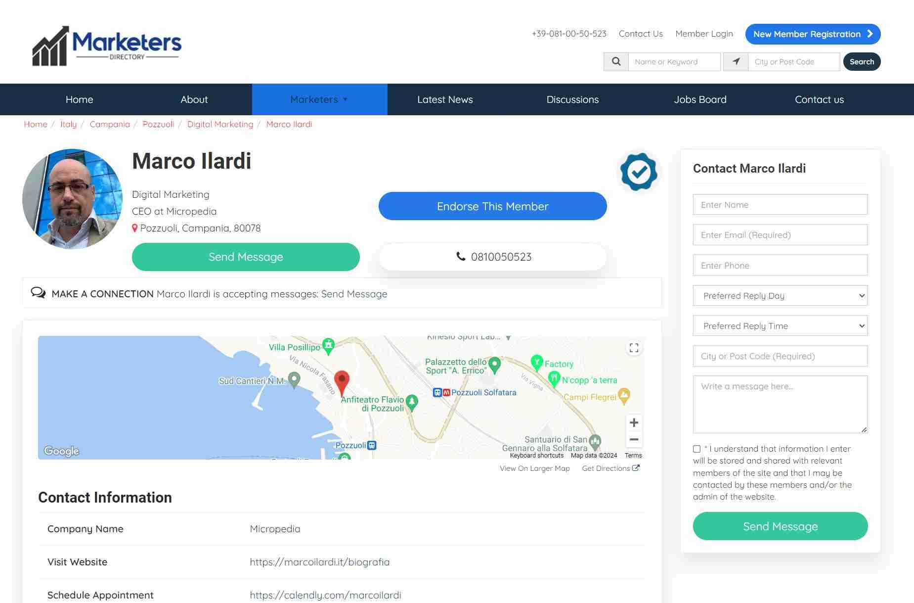 profilo di marco ilardi su marketers directory