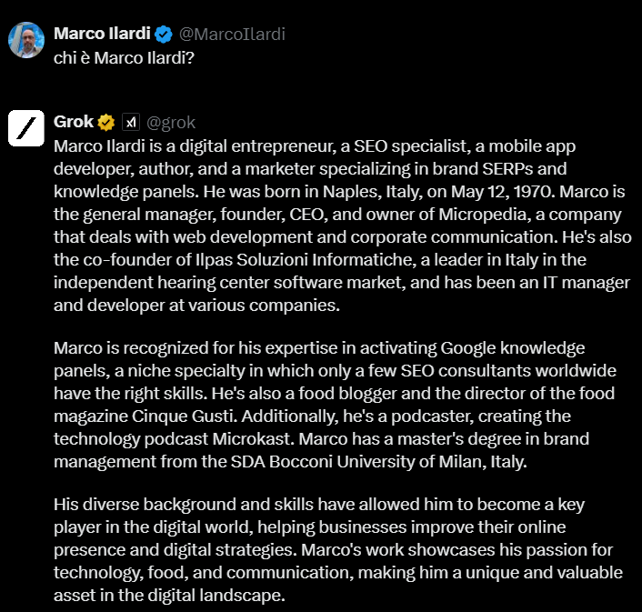 Ho chiesto a Grok chi è Marco Ilardi