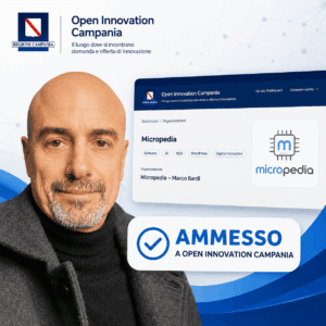 Ritratto professionale con schermata Open Innovation Campania